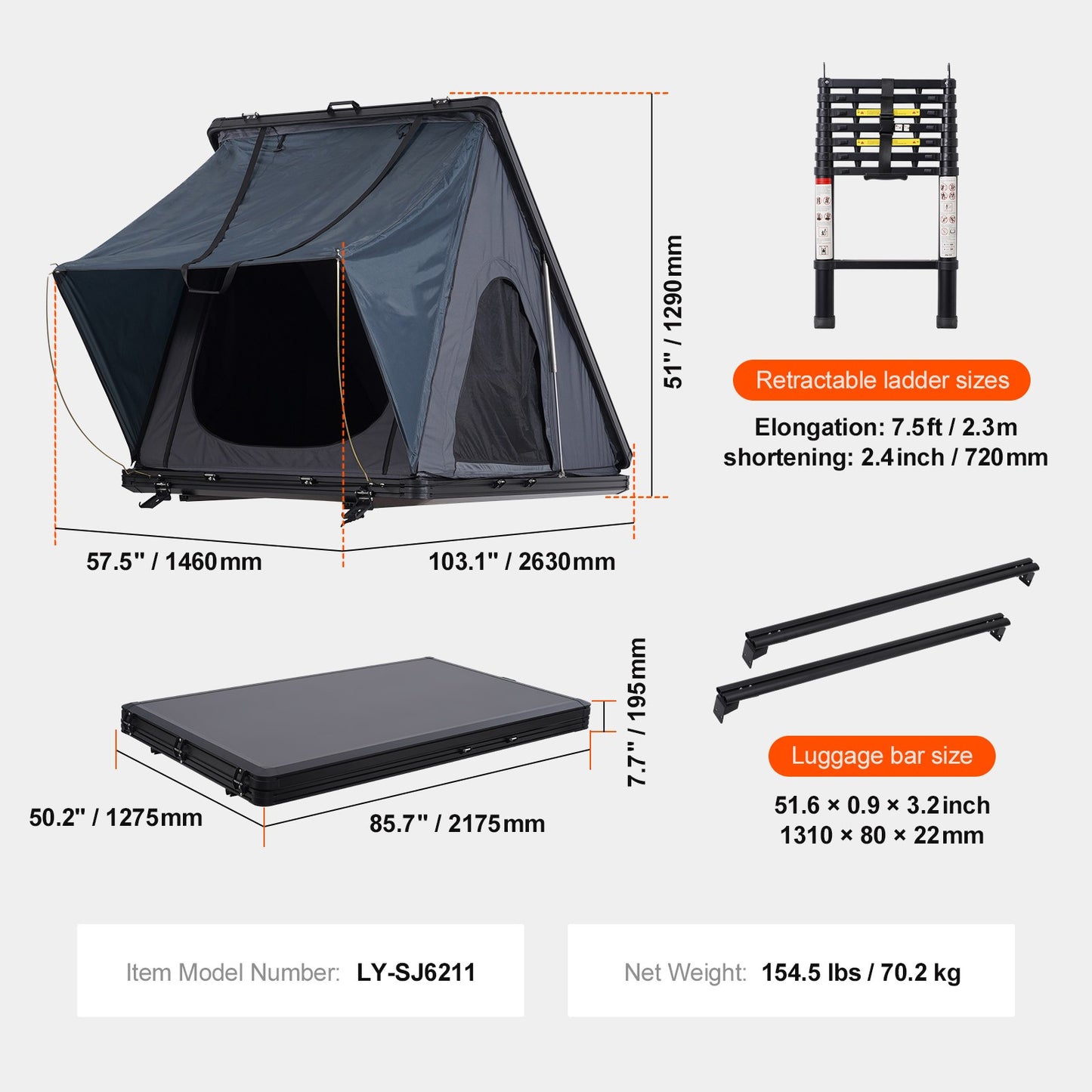 Hard Shell Rooftop Tent Pop-Up Tents 2-3 Person for SUV Caravan Campervan