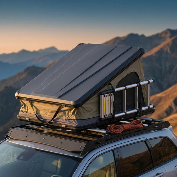 Roof Top Tent Hardshell Rooftop Tent for Van SUV Truck Car Overland Tent Camping for 2-3 Person with Ladder — Studio Shot