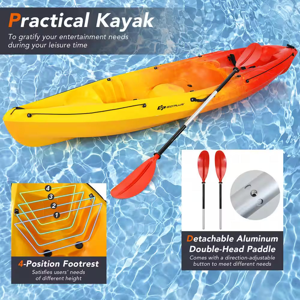 10.2 Ft. Orange Single Sit-On-Top Kayak 1-Person Kayak Boat with Detachable Aluminum Paddle