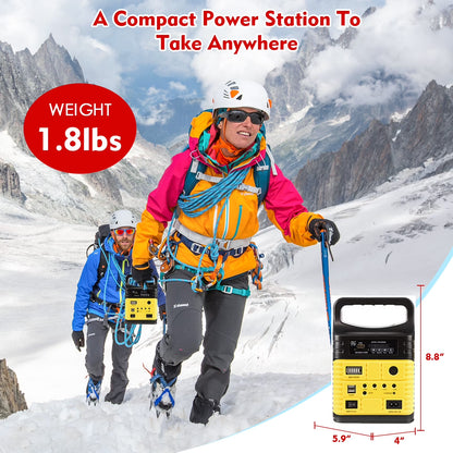 Portable Power Station,Solar Generator with Panels Included,Lifepo4 Lithium Battery Pack Small Solar Powered Generator with DC/USB Outlets,Led Flashlight for Home Use,Outdoor Camping Quiet(Yellow)