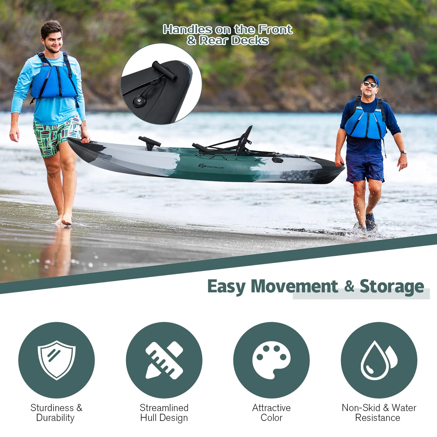 Single Sit-On-Top Fishing Kayak Single Kayak Boat W/Fishing Rod Holders & Paddle