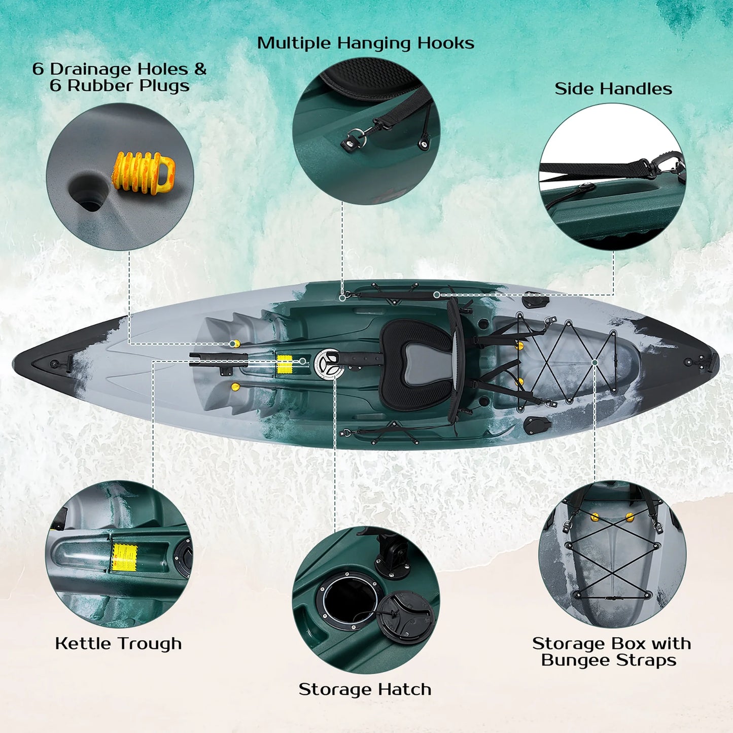 Single Sit-On-Top Fishing Kayak Single Kayak Boat W/Fishing Rod Holders & Paddle