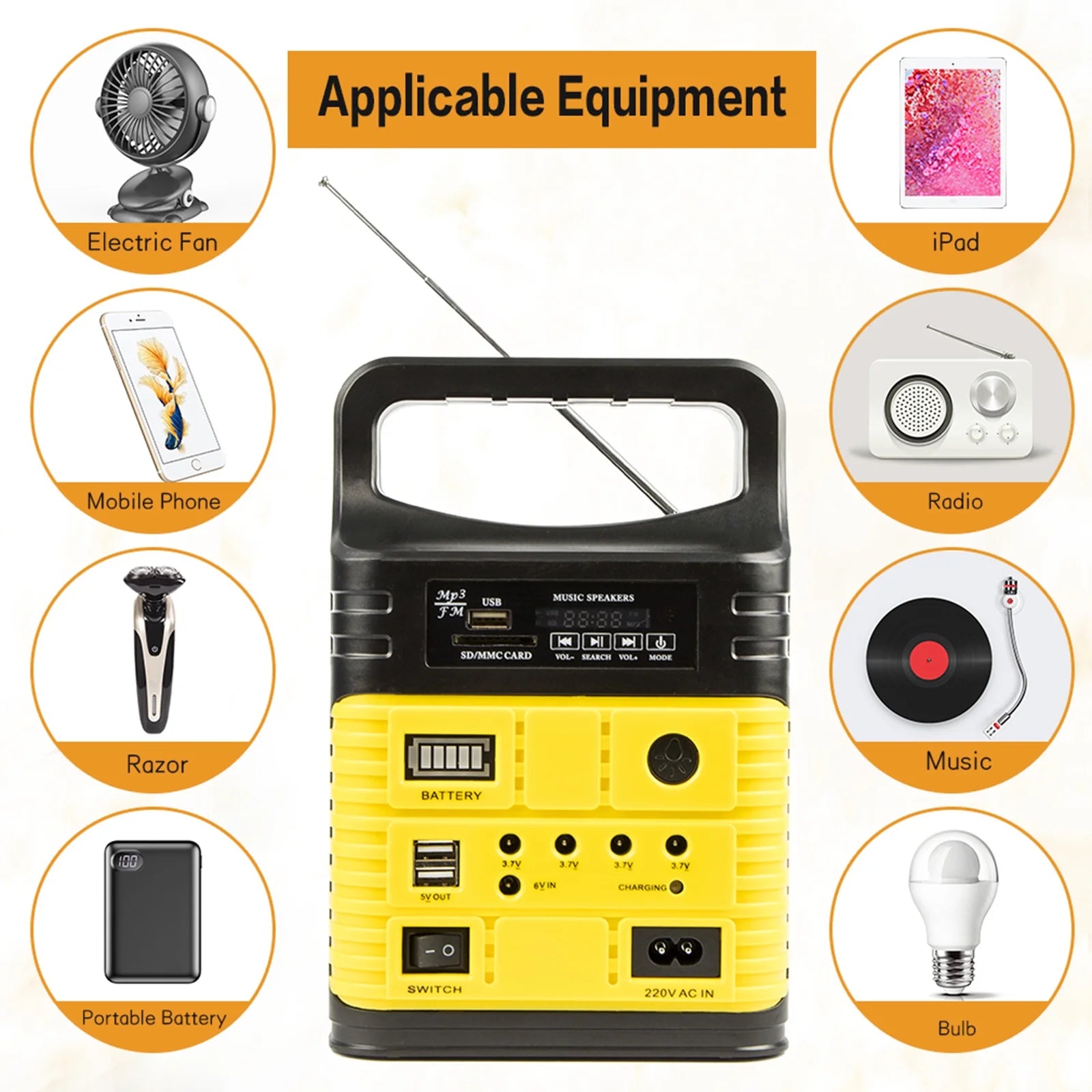 Portable Power Station,Solar Generator with Panels Included,Lifepo4 Lithium Battery Pack Small Solar Powered Generator with DC/USB Outlets,Led Flashlight for Home Use,Outdoor Camping Quiet(Yellow)