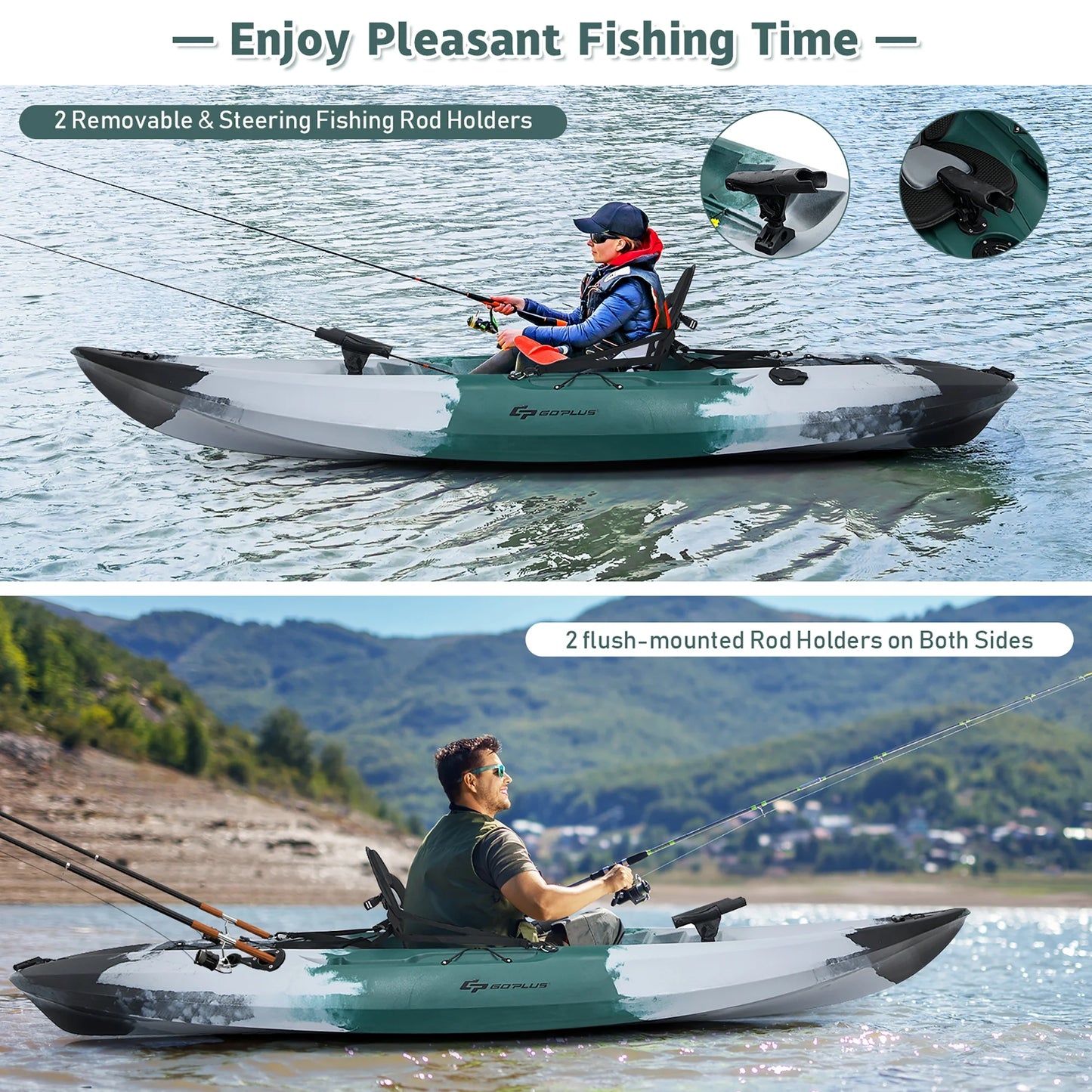 Single Sit-On-Top Fishing Kayak Single Kayak Boat W/Fishing Rod Holders & Paddle