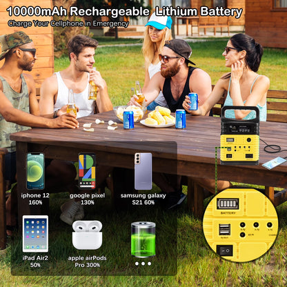 Portable Power Station,Solar Generator with Panels Included,Lifepo4 Lithium Battery Pack Small Solar Powered Generator with DC/USB Outlets,Led Flashlight for Home Use,Outdoor Camping Quiet(Yellow)