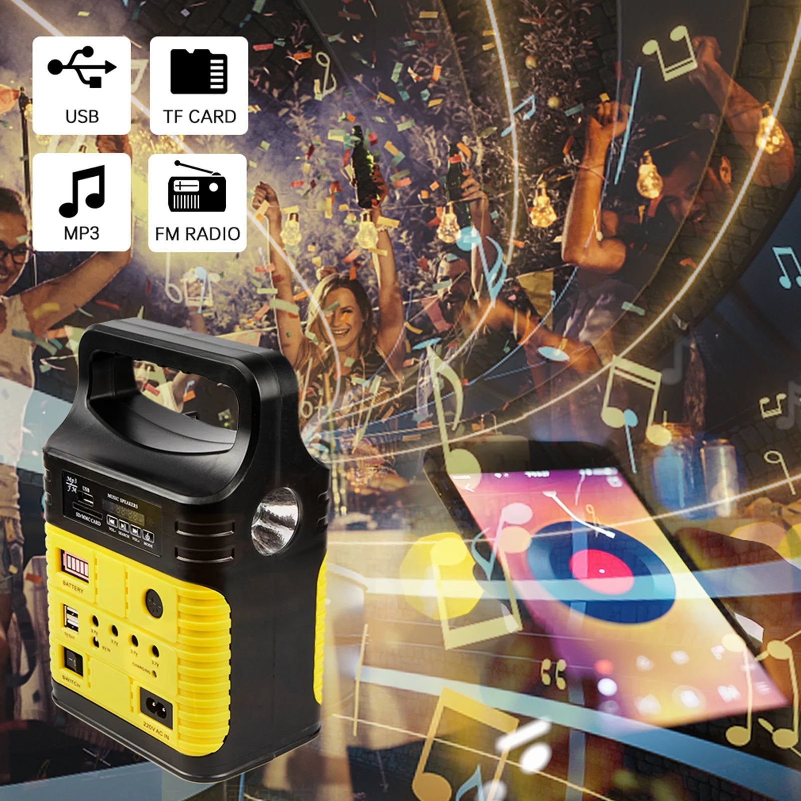 Portable Power Station,Solar Generator with Panels Included,Lifepo4 Lithium Battery Pack Small Solar Powered Generator with DC/USB Outlets,Led Flashlight for Home Use,Outdoor Camping Quiet(Yellow)
